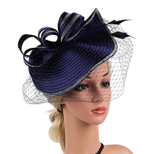 Beaupretty Fascinators Hat Headband - Fascinators Headpiece Fascinators Hat for Women Girls Veil Mesh Headband Tea Party Hat - color: Navy