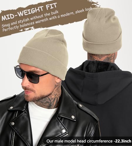 100% Cotton Beanie for Women Men Soft Knit Beanies Warm Winter Hat - color: Sandy Beige