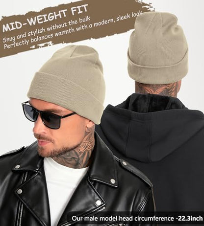 100% Cotton Beanie for Women Men Soft Knit Beanies Warm Winter Hat - color: Sandy Beige