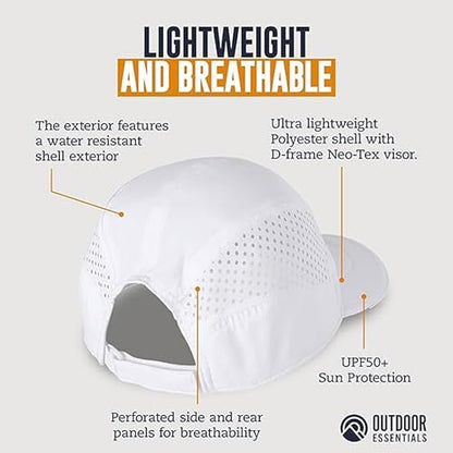 OutdoorEssentials Running Hat - Breathable Running Hats for Women & Men - Jogging Exercise Hiking Cap - Trail Baseball Tennis - color: White