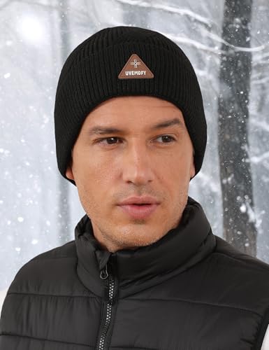 Wool Beanie Hat for Mens Unisex Winter Hats Womens Adults Cuffed Beanies Hiking Knit Skull Cap Warm Fisherman Beanie - color: Black