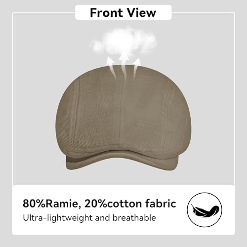 Flat Ivy Newsboy Cap for Men Classic Ramie Irish Cabbie Driving Hunting Summer Sun Hat - color: Khaki, size: Medium