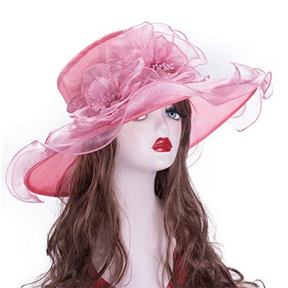 Lawliet Womens Dressy Wide Brim Church Wedding Occasion Sun Hat A613 - color: Medium Pink