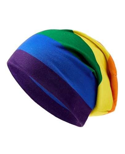 Zando Slouchy Dwarf Beanie Hats for Women Men - Breathable Cozy Cotton Sleep Cap Thin Chemo Headwear for Hip-Pop Halloween - color: Rainbow