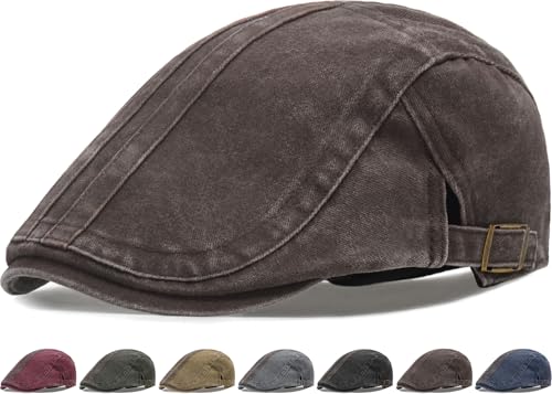 Initlove Mens Newsboy Cap Washed Beret Ivy Hat Flat Hats for Cabbie Driving - color: B Coffee