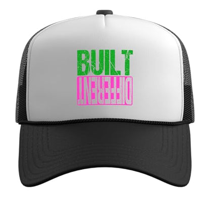 Green and Pink Different Pink and Green Trucker Hat with Adjustable Mesh Back - color: Black/White