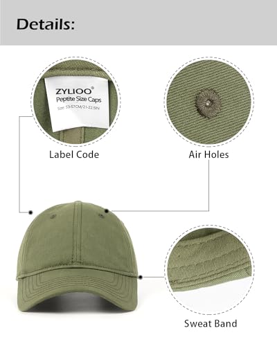 Zylioo Small Baseball Cap for Men Women, Adjustable Unstructured Dad Hat - color: Army Green-fits 21.7"-22.4"/55cm-57cm