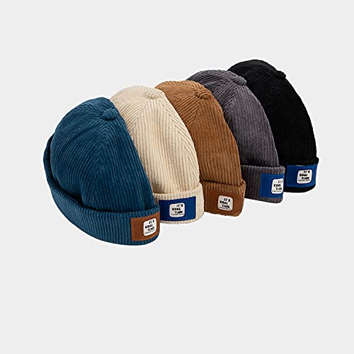 Men Hats Docker Cap Hats Beanie Sailor Cap Worker Hat Rolled Cuff Retro Brimless Hat with Adjustable - color: Dzm92*black