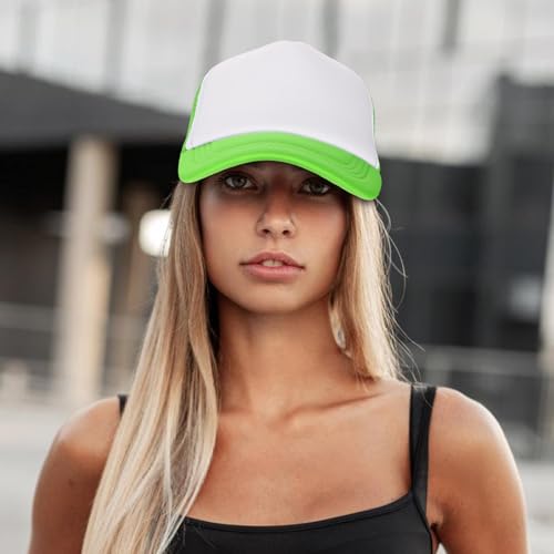 Ultrafun 10 Pack Trucker Hat Mesh Sublimation Blank Hats Adjustable Baseball Caps Hats for Men Women - color: Neon Green White