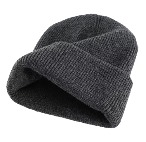 Connectyle Thick Cuffed Beanie for Men & Women Double Layer Knit Winter Hat Acrylic Watch Hat Warm Stocking Skull Cap - color: Dark Grey