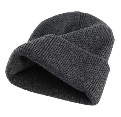 Connectyle Thick Cuffed Beanie for Men & Women Double Layer Knit Winter Hat Acrylic Watch Hat Warm Stocking Skull Cap - color: Dark Grey