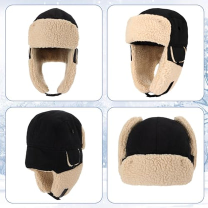 JaGely 4 Pcs Pilot Hat and Goggles Flight Costume Accessories Pilot Helmet Cap with Ear Flaps Hat Adults Winter(Wheat,Black) - color: Wheat,black, style: Classic