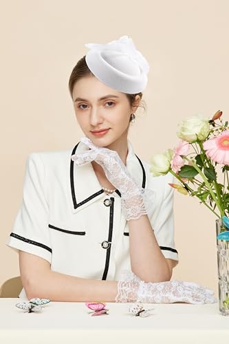 Gionforsy Fascinators Hats Pillbox Tea Party Fascinator Hats for Women - color: White