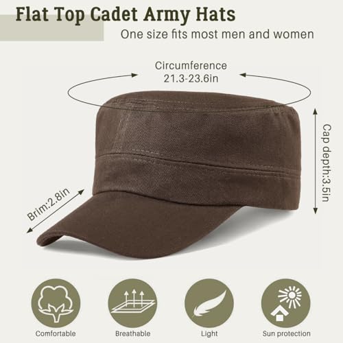 Glamorstar Unisex Cadet Army Hats 4 Pieces Military Flat Top Newsboy Cap - color: 4 Brown