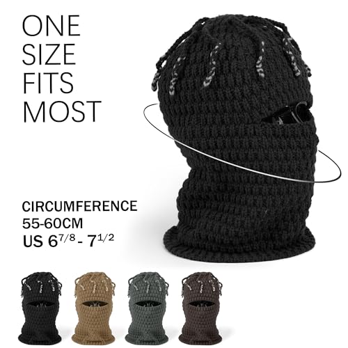 CLAPE Distressed Balaclava for Men, Funny Knitted Ski Motorcycle Mask Distressed Winter Windproof Snow Full Face Cover Mask - color: Khwb2401-brown