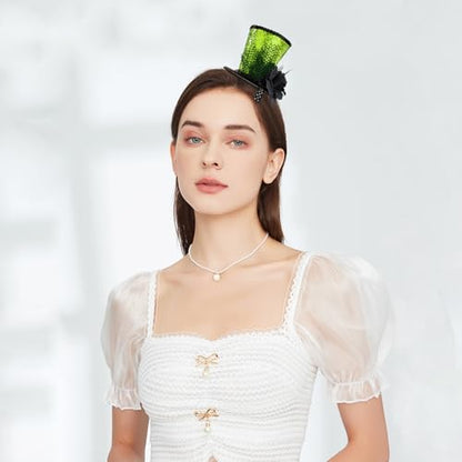 WLBON Halloween Mini Top Hat Headband 1920s Flower Sequins Hair Hoops Bands Fascinator Headpiece Hairband Women Christmas Holiday Festival Parade Cosplay Dress Up Birthday Tea Party Accessories Green - color: Green Tone