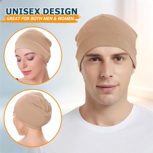 Headshion 100% Cotton Skull Caps Beanie Sleeping Hats for Men Women - color: Tan & Beige