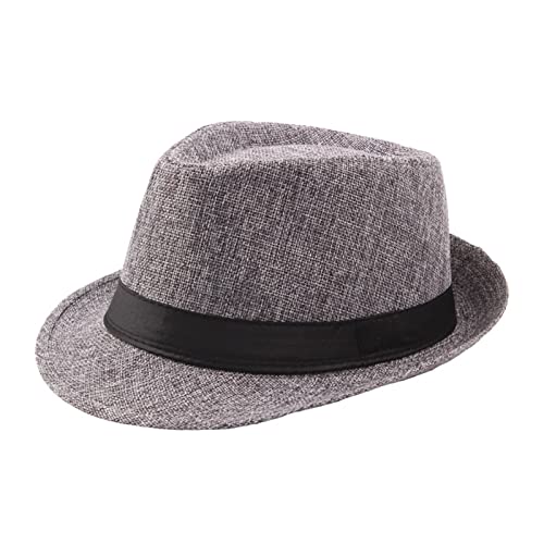 Short Brim Fedora Hats Mens 1920 Gangster Vintage Style Hat with Black Bands 8 Solid Color One Size Fit Most, Dark Grey