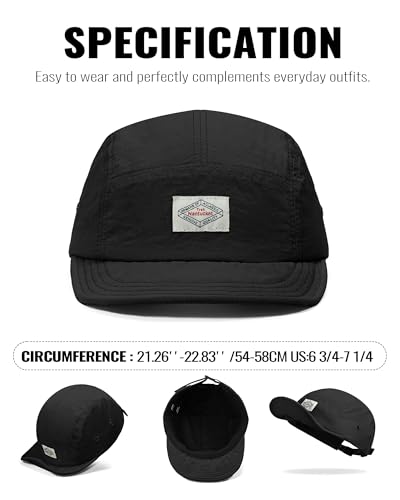 Croogo Short Brim Hat for Men Nylon Quick-Dry 5 Panel Running Baseball Cap - color: Black
