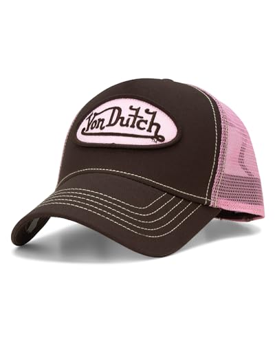Von Dutch Unisex Trucker Hat, Colorblock, Mesh Back, Curved Bill, Snapback - color: Brown/Pink