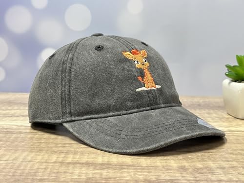 Adjustable Embroidery Animal Baseball Hat for Kid Toddler Child - color: Standing Giraffe (Washed Black)