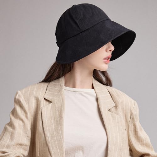 WHITE SANDS MOJA Linen Blend Victorian Bonnet Hat Sun Cap, Foldable Summer Visor | NEW Katy - color: Black