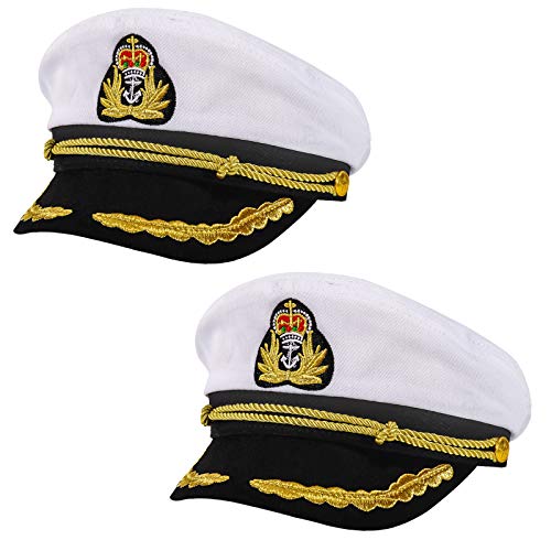 Ibeauti Unisex Adult Adjustable Captain Costume Admiral Hat Cosplay Sailor Cap - color: 2 Pack White