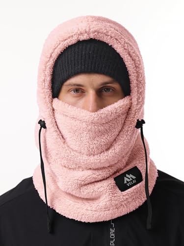 Balaclava Fleece Ski Mask Winter Face Masks Windproof Hooded Scarf - color: Pink