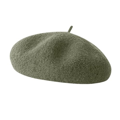 French Beret Hats for Women - Soft Warm Wool Solid Color Beanie Winter Cap - color: Mustard Green