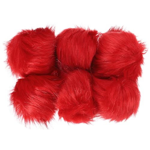PATIKIL Faux Fur Pom Poms for Hats, 6 Pcs Fluffy Soft Fur Poms Balls with Elastic Loop for Keychain Knitting Hats DIY Scarves Gloves Bag Christmas, Red - color: Red