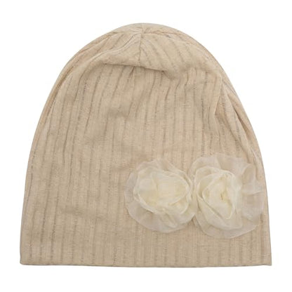 ZLYC Women Slouchy Beanie Hat Summer Knit Chemo Headwear - color: Flower Beige