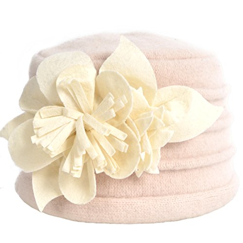 Women's Wool Dress Church Cloche Hat Bucket Winter Floral Hat - color: Floral-cream