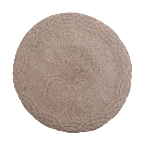 ZLYC Women French Beret Hat Reversible Solid Color Knit Warm Artist Cap - color: Cable Knit Light Coffee