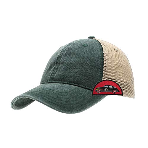 Vintage Washed Cotton Soft Mesh Adjustable Baseball Cap - color: Dk Green/Dk Green/Khaki 96r