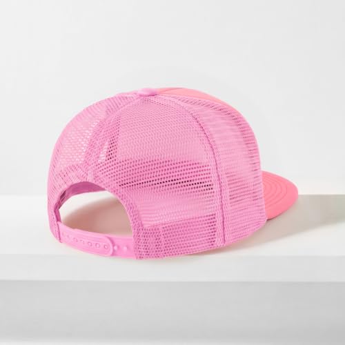 CHOK.LIDS Blank Foam Trucker Hat, Retro Mesh Rope Snapback Cap, Men Women - color: Flat Brim (White/Light Pink)