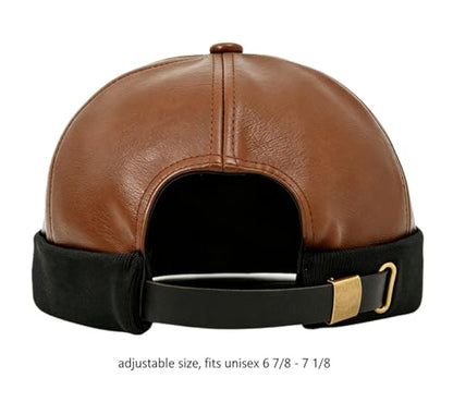 Unisex Faux Leather Docker Cap Brimless Leon Hat Skull Cap Beanie for Men Women - color: Brown