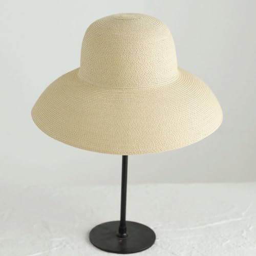 Women Floppy Sun Hat Wide Brim Straw Beach Cap UPF Straw Foldable Sun Hat for Summer - color: Beige