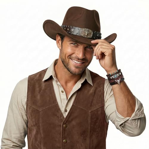 BELTROAD Cowboy Hat for Men Women, Western Cowboy Hats with Gift Hat Box - color: Brown( Bull Bronze ), size: Medium