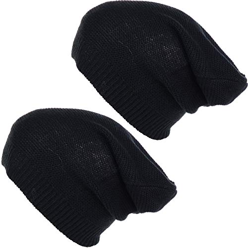 an Unisex Striped Knit Slouchy Beanie Hat Lightweight Soft Fashion Cap - color: 5104-2pk-blk