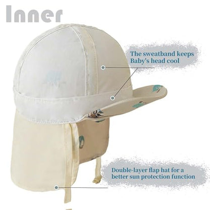 Baby Boys Girls Sun Hat 100% Cotton Flap Hat,Toddler Kids Hats with Neck Protection,Summer Essentials for Baby - color: Beige Animals, size: 6-12 Months