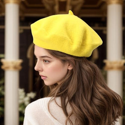 Women's Wool Beret: 70% Wool French Hat for Daily, Lightweight & Chic Berets for Women - color: Yellow
