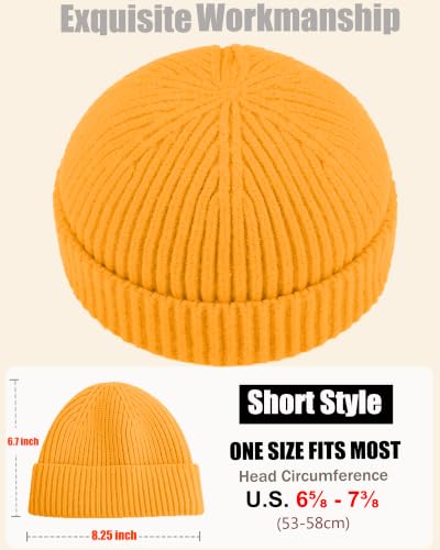 50% Wool Knit Short Fisherman Beanie for Men Women Warm Winter Hat - color: #Yellow