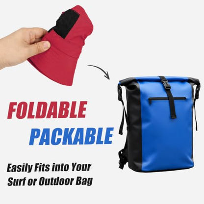 Surblue Surf Bucket Hat with Widened Chin Straps UPF 50+ Windproof Sun Hat Adjustable Packable Cap for Water Sports Surfing - color: Red