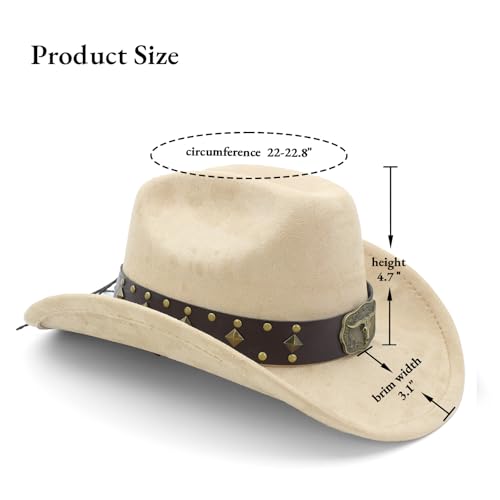 LIDHAY Cowboy Hat for Women Men with Shapeable Wide Brim Western Suede Hat for Cowboys and Cowgirls - color: Camel