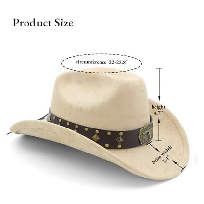 LIDHAY Cowboy Hat for Women Men with Shapeable Wide Brim Western Suede Hat for Cowboys and Cowgirls - color: Camel