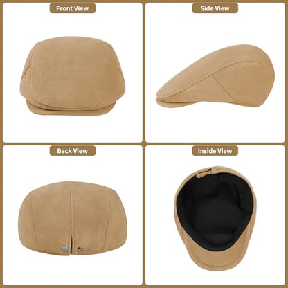 Men's Adjustable Newsboy Hat Classic Flat Gatsby Cabbie Ivy Cap for Golf Driving Winter - color: Tan, size: Large