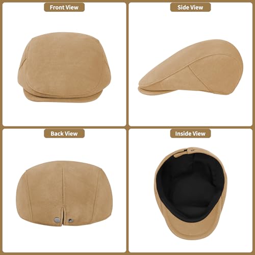 Men's Adjustable Newsboy Hat Classic Flat Gatsby Cabbie Ivy Cap for Golf Driving Winter - color: Tan, size: Large