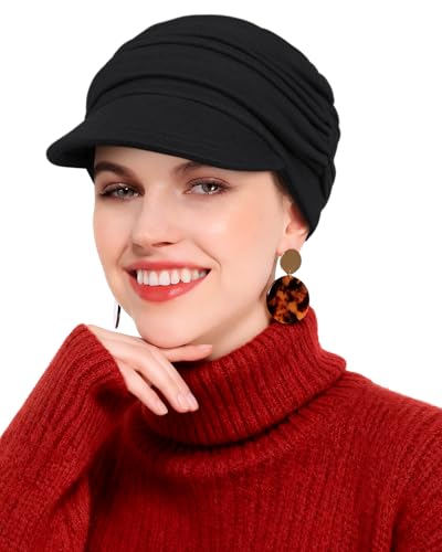 Newsboy Chemo Hat for Women - Soft Cap with Brim for Cancer & Alopecia - color: Black