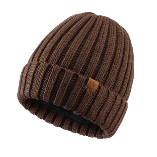 Home Prefer Mens Winter Hat Wool Fleece Lined Knit Beanie Hat Warm Stocking Caps - color: Chestnut Brown