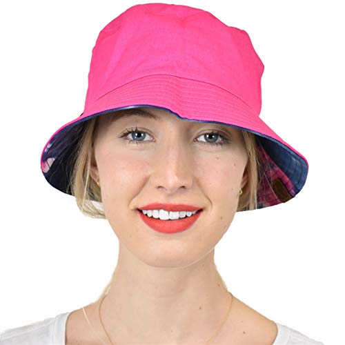 C.C Unisex 100% Cotton Packable Reversible Tie Dye Bucket Sun Hat - color: Navy/Hot Pink